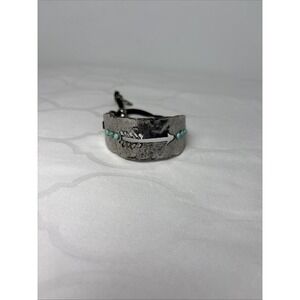West & Co Native American Bracelet  Hammered Steel Leather Strap Silver Tone